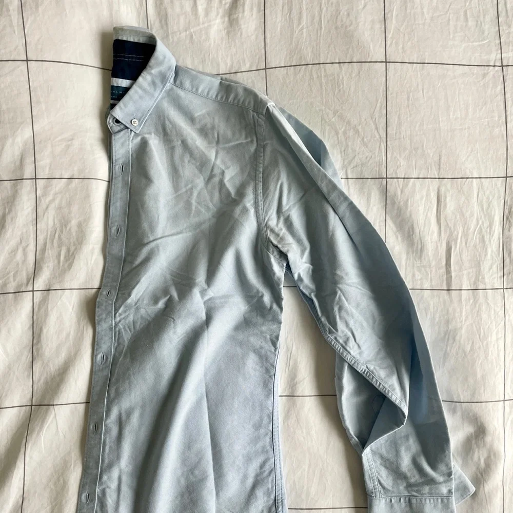 Zara Man Blue Slim Fit Button Up Shirt Size M - Picture 3 of 4